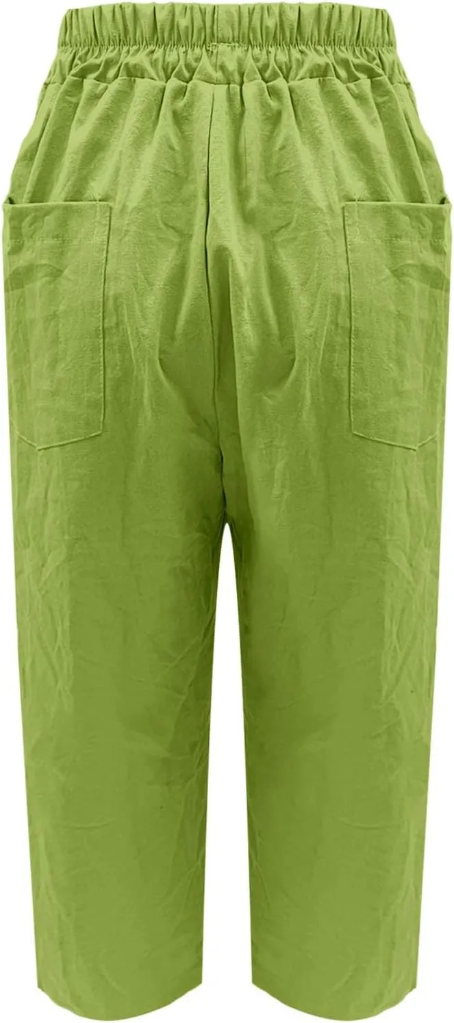 Women's Solid Cotton Linen Straight Pants Work Lounge Trousers with Pockets Comfy Wide Leg Vacation Palazzo Pants