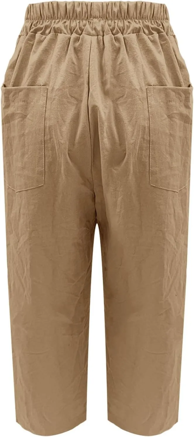 Women's Solid Cotton Linen Straight Pants Work Lounge Trousers with Pockets Comfy Wide Leg Vacation Palazzo Pants