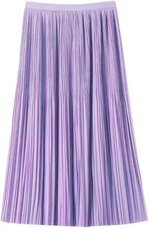 Women's Spring Summer Pleated Midi Skirts,Cool A-Line Swing Long Skirt,Soft Ladies Elastic High Waist Maxi Casual Skirt