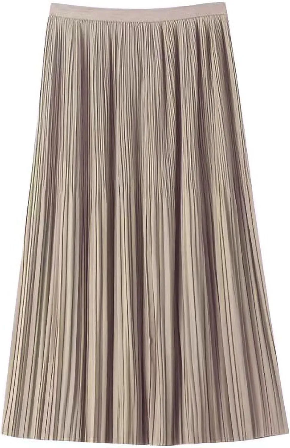 Women's Spring Summer Pleated Midi Skirts,Cool A-Line Swing Long Skirt,Soft Ladies Elastic High Waist Maxi Casual Skirt