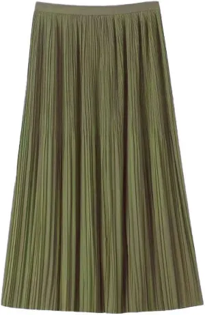 Women's Spring Summer Pleated Midi Skirts,Cool A-Line Swing Long Skirt,Soft Ladies Elastic High Waist Maxi Casual Skirt
