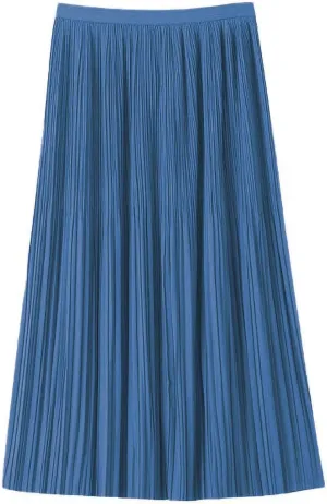 Women's Spring Summer Pleated Midi Skirts,Cool A-Line Swing Long Skirt,Soft Ladies Elastic High Waist Maxi Casual Skirt