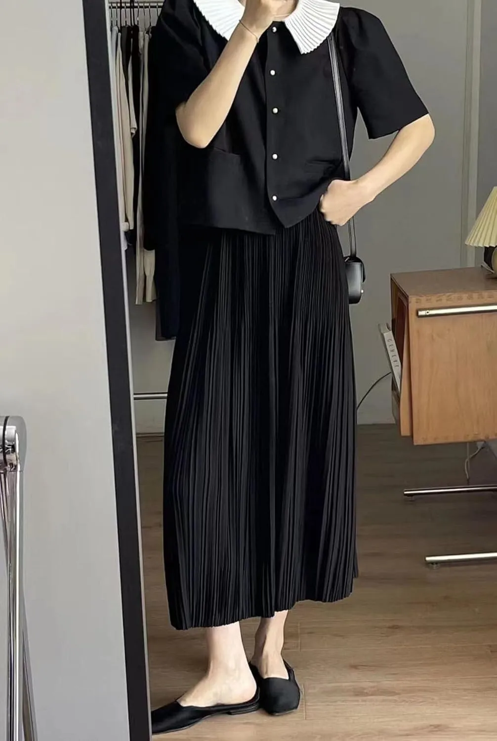 Women's Spring Summer Pleated Midi Skirts,Cool A-Line Swing Long Skirt,Soft Ladies Elastic High Waist Maxi Casual Skirt