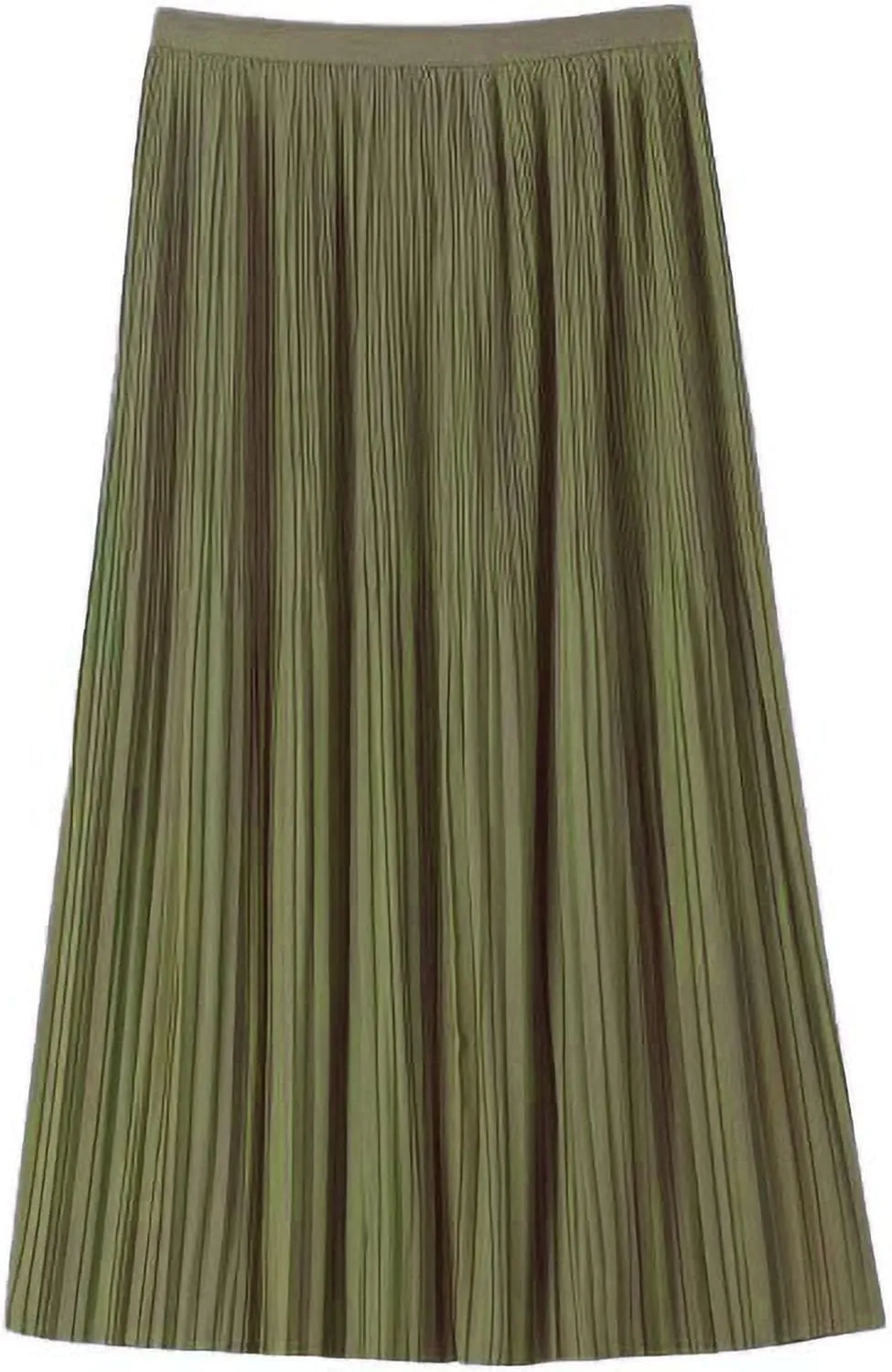Women's Spring Summer Pleated Midi Skirts,Cool A-Line Swing Long Skirt,Soft Ladies Elastic High Waist Maxi Casual Skirt