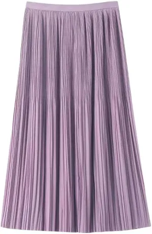 Women's Spring Summer Pleated Midi Skirts,Cool A-Line Swing Long Skirt,Soft Ladies Elastic High Waist Maxi Casual Skirt