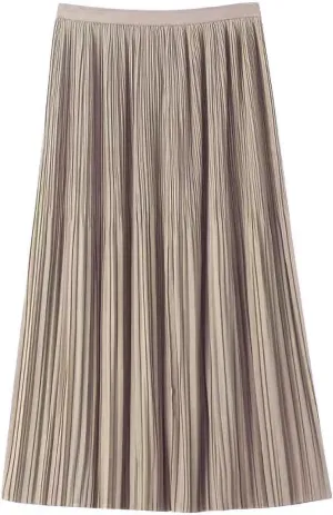 Women's Spring Summer Pleated Midi Skirts,Cool A-Line Swing Long Skirt,Soft Ladies Elastic High Waist Maxi Casual Skirt