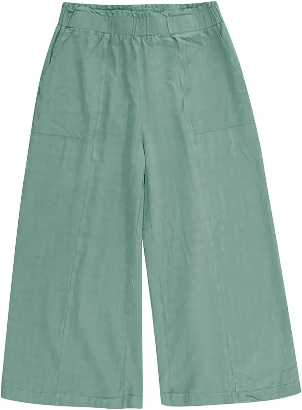 Womens Summer Cotton Linen Loose Pants Casual Straight Elastic Pant Pure Color Wide Leg High Waisted Trousers