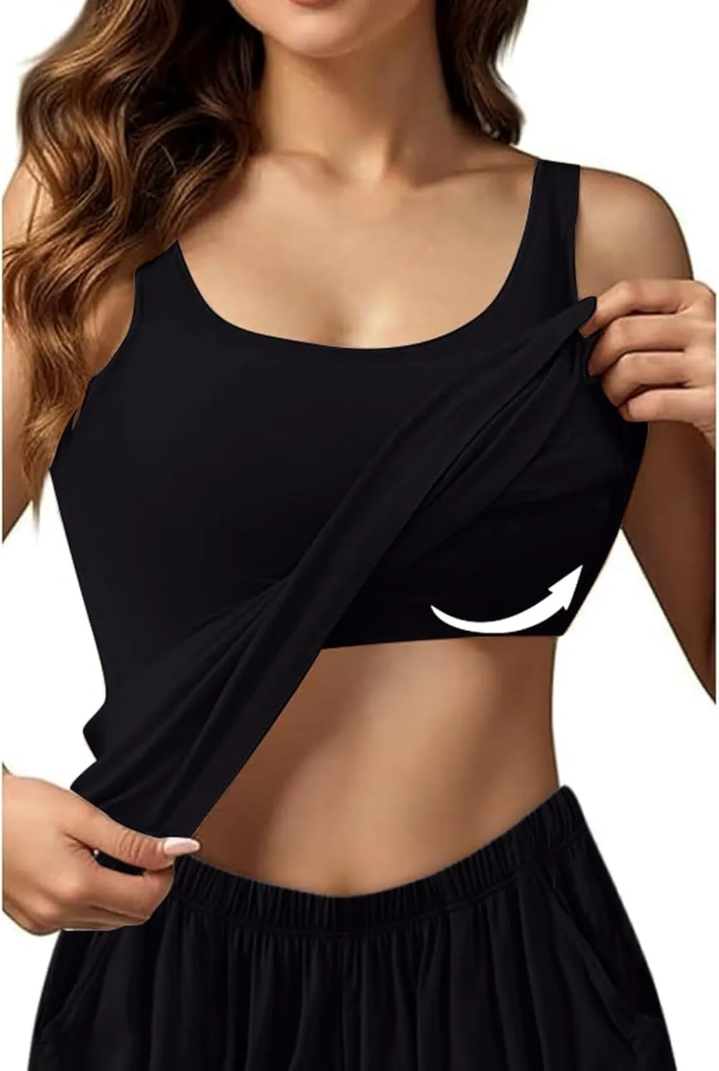 Womens Summer Pajamas 2 Piece Sets Camisole Tops Built in Bra Square Neck Shirt Pjs Shorts Sets Soft Sleep Loungewear