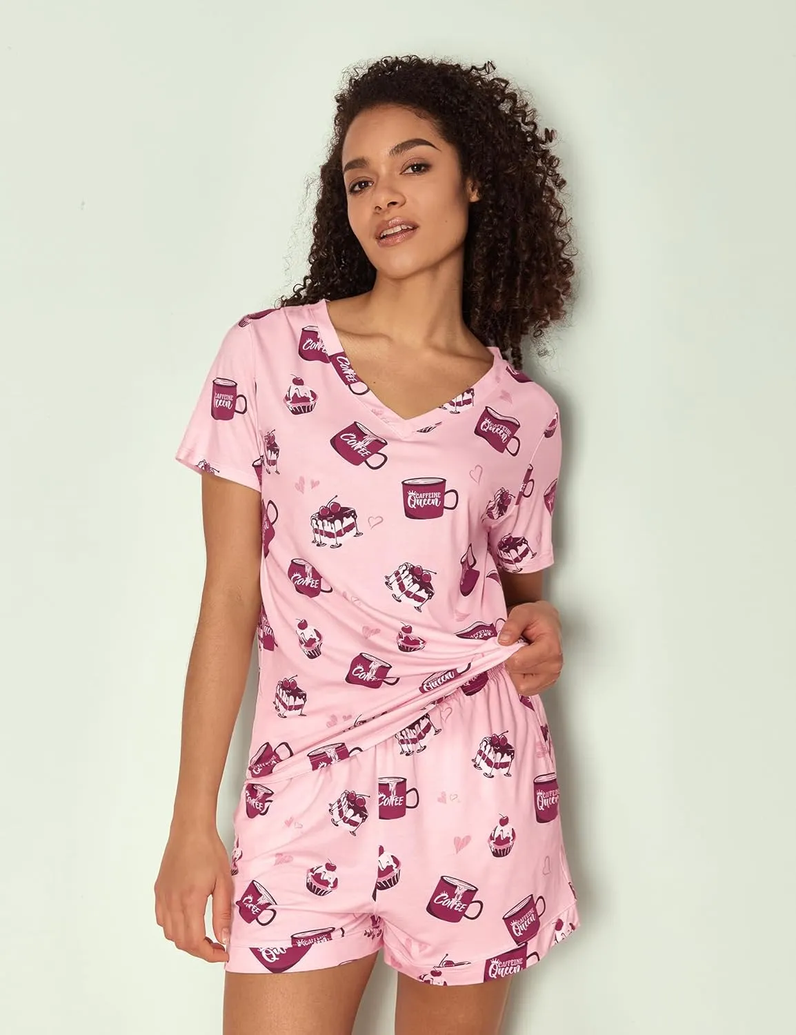 Women's Viscose Pajama Sets Short Sleeve Sleepwear Soft Printed Pjs Shorts Set