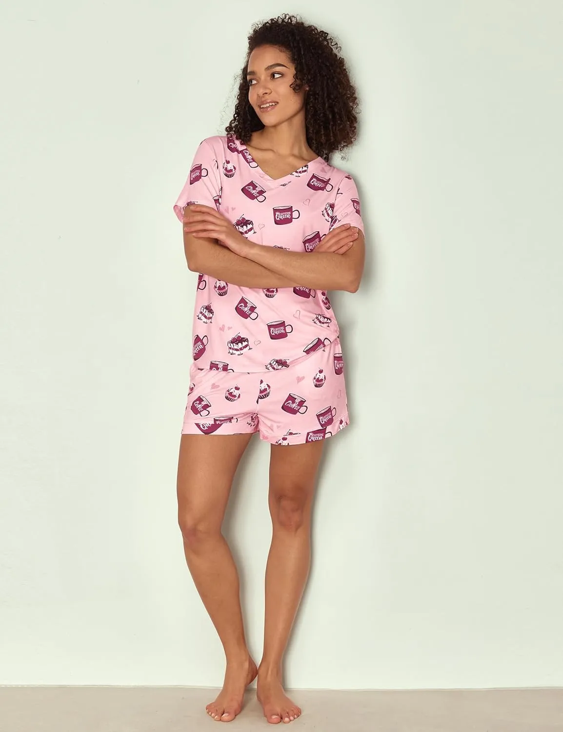 Women's Viscose Pajama Sets Short Sleeve Sleepwear Soft Printed Pjs Shorts Set