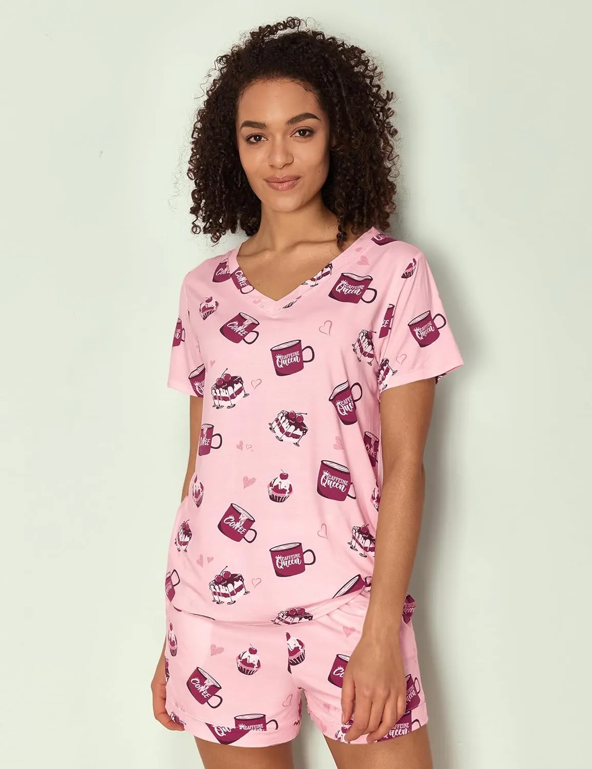 Women's Viscose Pajama Sets Short Sleeve Sleepwear Soft Printed Pjs Shorts Set