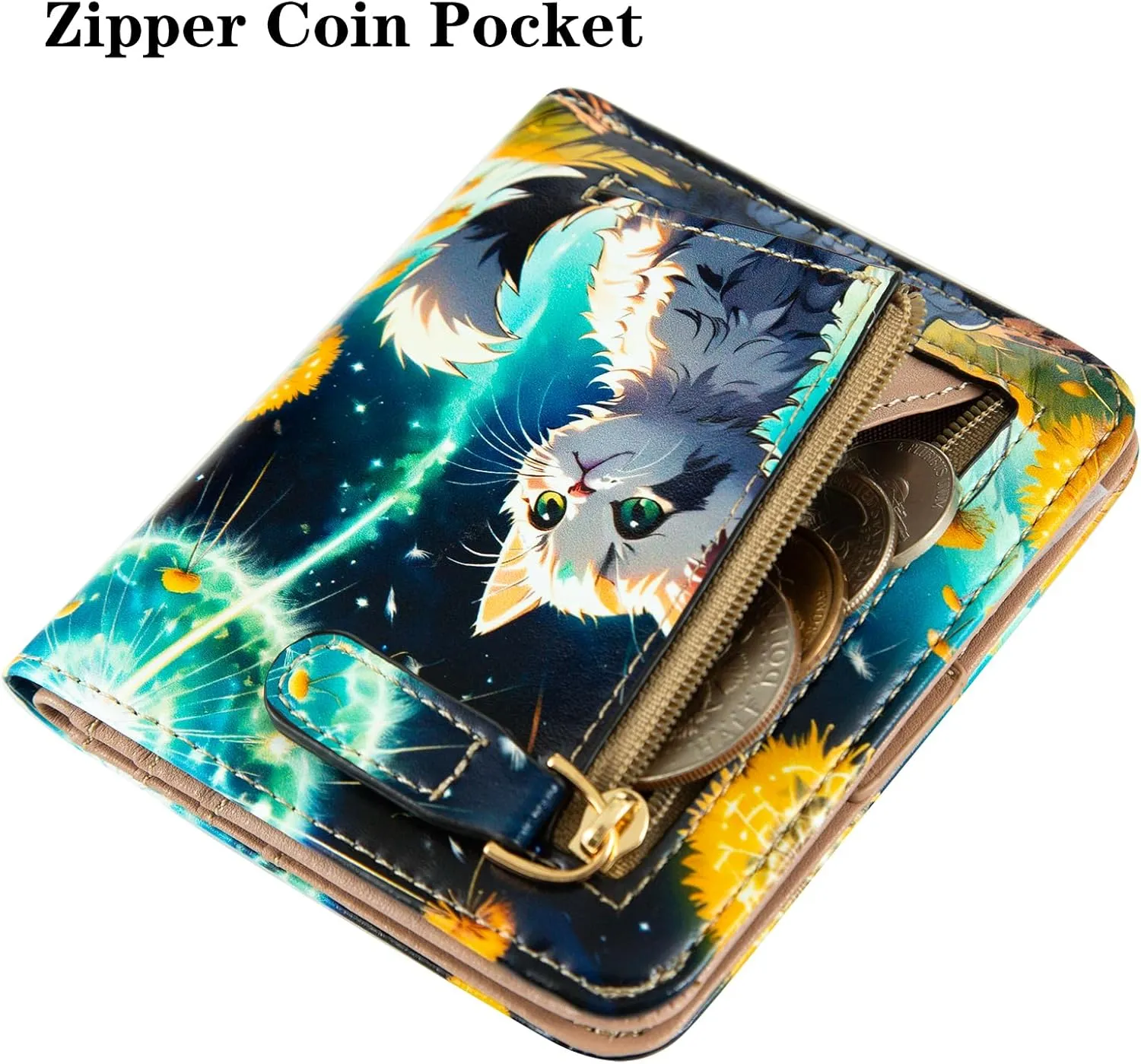 Womens Walle Rfid Blocking Small Compact Bifold Pocket Wallet Women travel mini wallet Ladies Purse with ID Window (Cats)