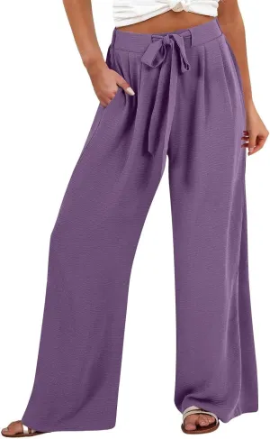 Womens Wide Leg Palazzo Pants High Waist Casual Flowy Trousers 2025 Summer Lounge Beach Travel Vacation Outfits