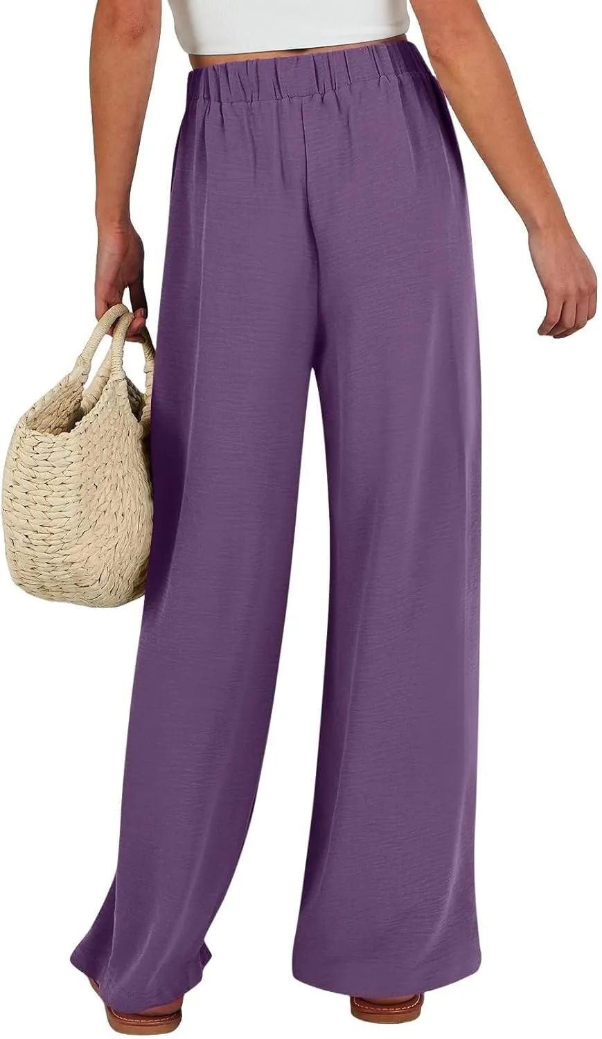 Womens Wide Leg Palazzo Pants High Waist Casual Flowy Trousers 2025 Summer Lounge Beach Travel Vacation Outfits