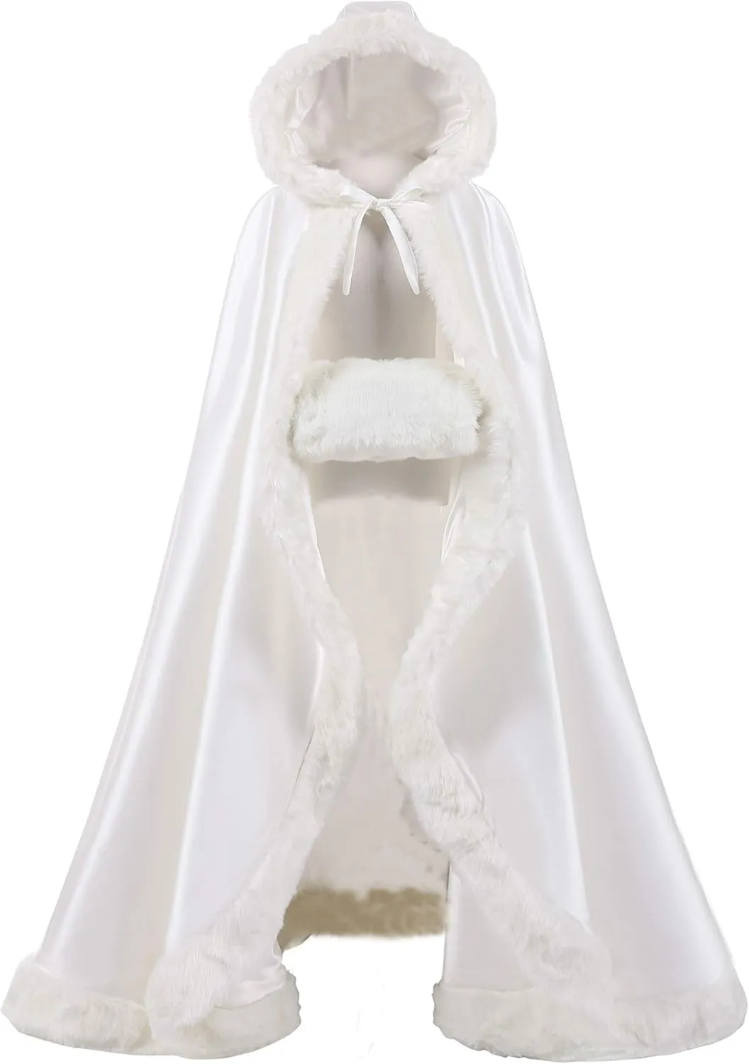 WOWBRIDAL Women's 57in Bridal Cape Wedding Cloak With Hand Muff Floor-length
