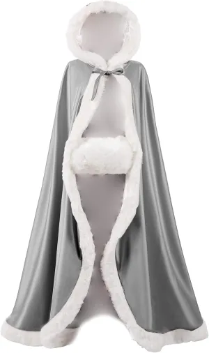 WOWBRIDAL Women's 57in Bridal Cape Wedding Cloak With Hand Muff Floor-length