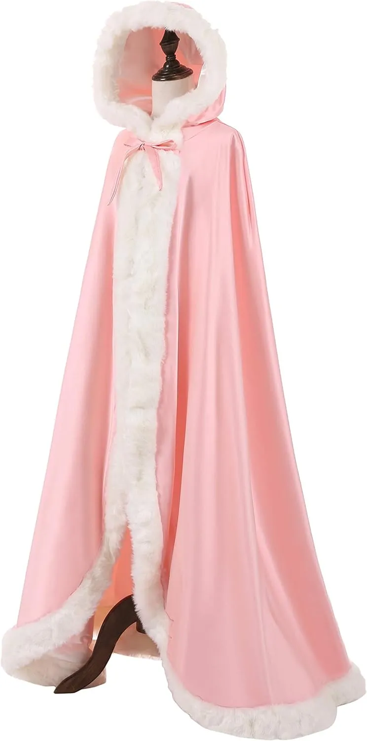 WOWBRIDAL Women's 57in Bridal Cape Wedding Cloak With Hand Muff Floor-length