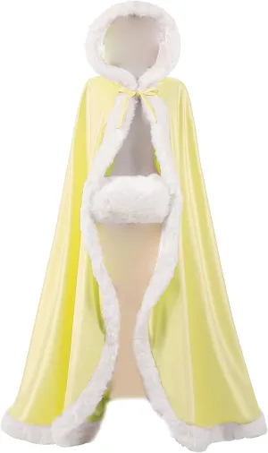 WOWBRIDAL Women's 57in Bridal Cape Wedding Cloak With Hand Muff Floor-length