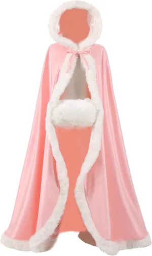 WOWBRIDAL Women's 57in Bridal Cape Wedding Cloak With Hand Muff Floor-length