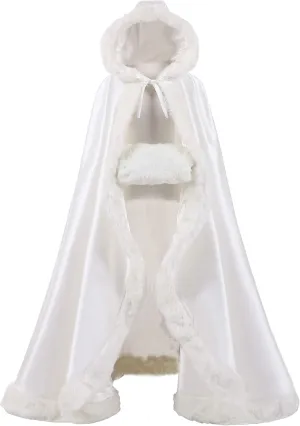 WOWBRIDAL Women's 57in Bridal Cape Wedding Cloak With Hand Muff Floor-length