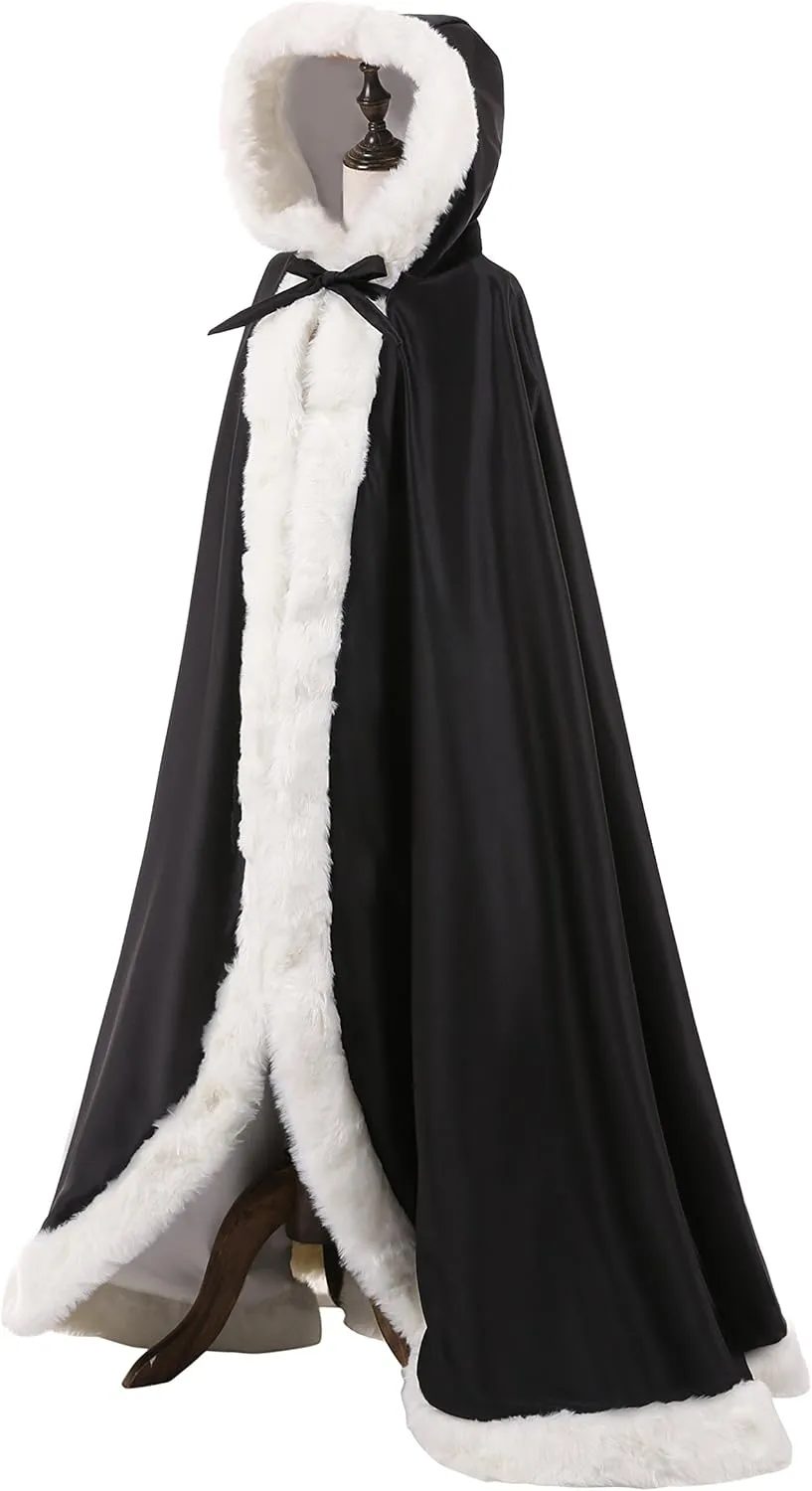 WOWBRIDAL Women's 57in Bridal Cape Wedding Cloak With Hand Muff Floor-length