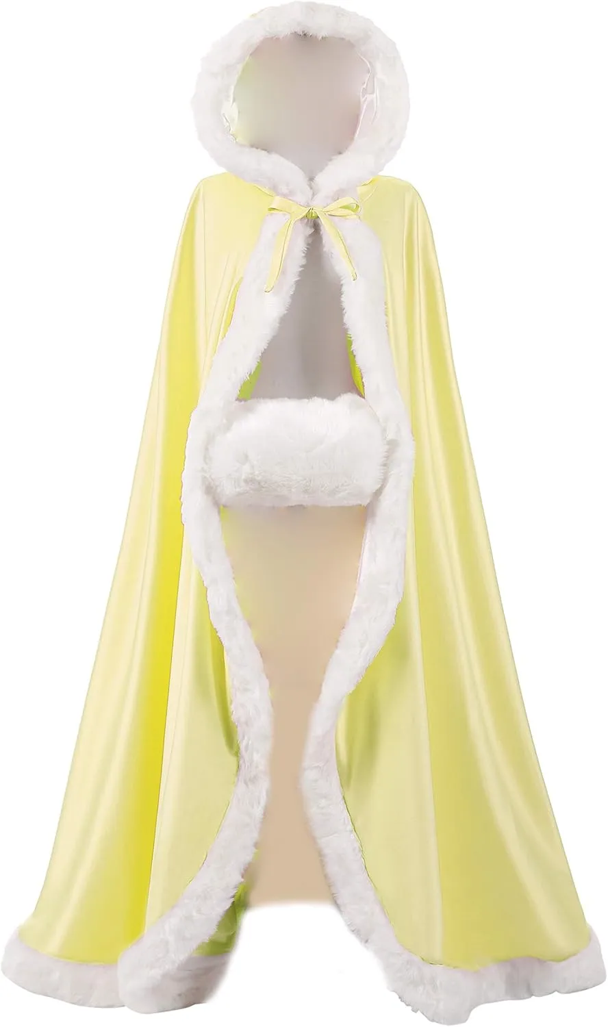 WOWBRIDAL Women's 57in Bridal Cape Wedding Cloak With Hand Muff Floor-length