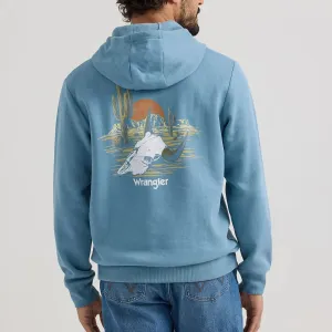 Wrangler Men's Desert Cacti Logo Pullover Hoodie in Medium Blue