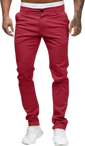 WUAI-Men Stretch Flat Front Chino Pant Slim Fit Casual Elastic Waist Workout Jogger Sweatpants Comfy Lounge Pants