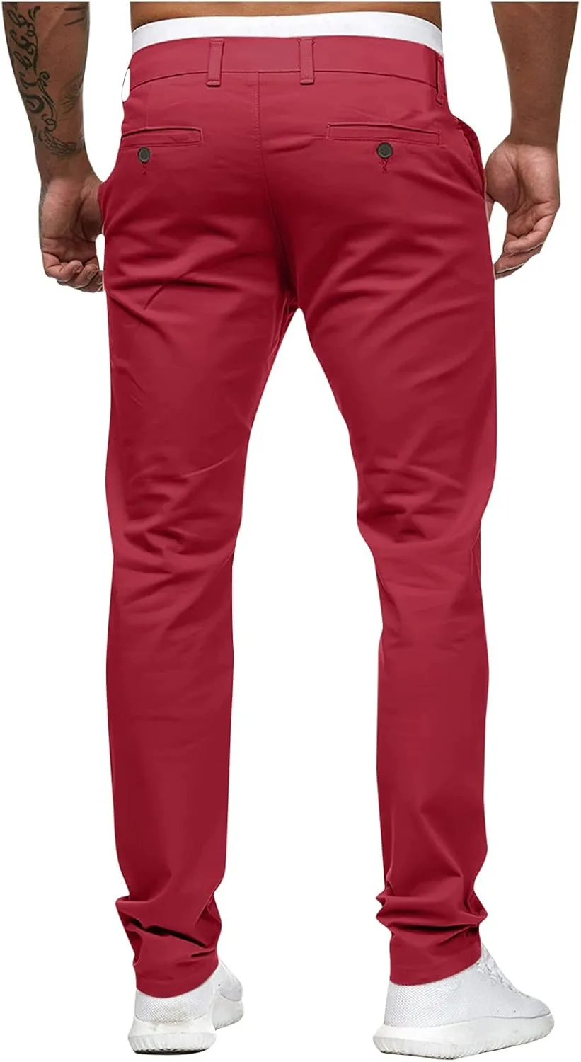 WUAI-Men Stretch Flat Front Chino Pant Slim Fit Casual Elastic Waist Workout Jogger Sweatpants Comfy Lounge Pants