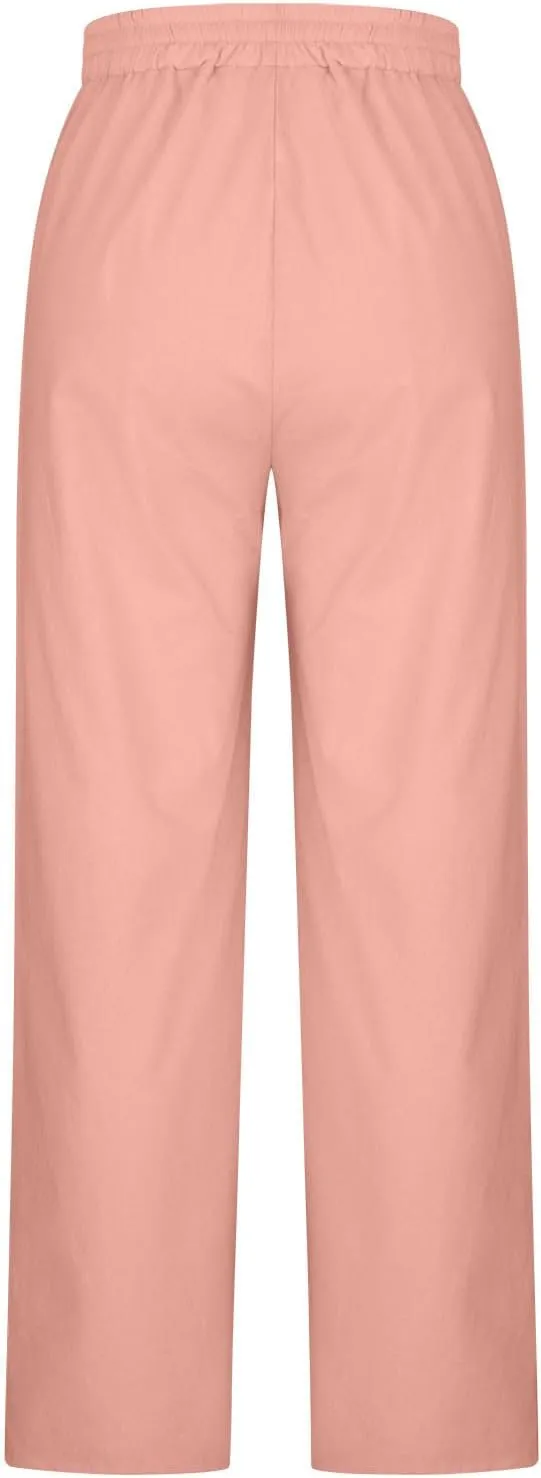 Xiaojmake Linen Pants Women Summer Boho Pants 2025 Casual Loose Drawstring Wide Leg Trousers High Waist Lounge Beach Pants
