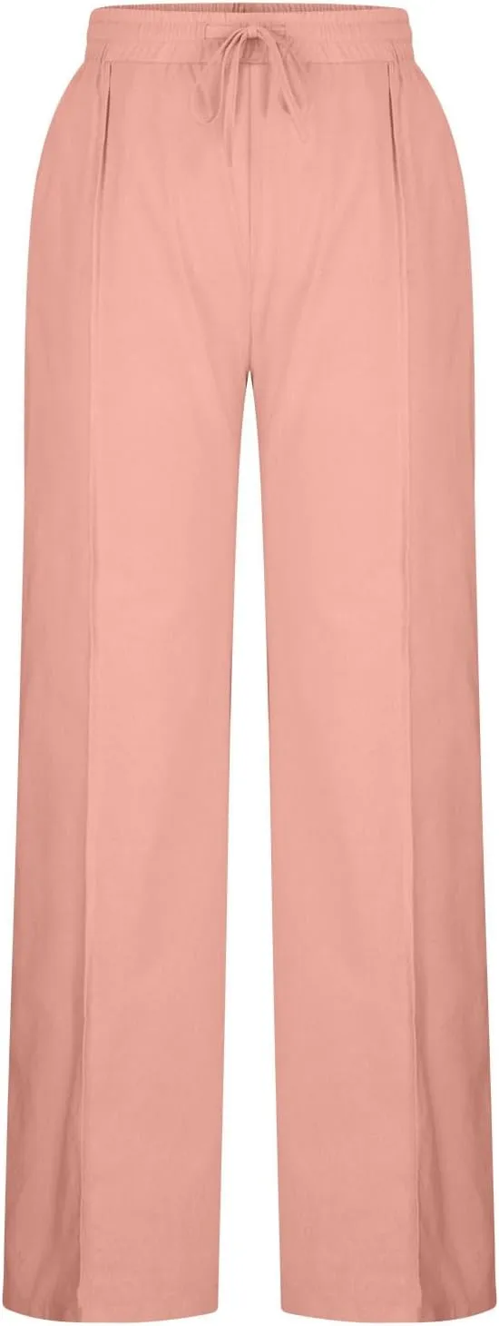 Xiaojmake Linen Pants Women Summer Boho Pants 2025 Casual Loose Drawstring Wide Leg Trousers High Waist Lounge Beach Pants