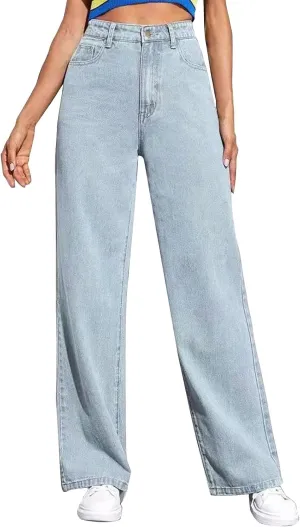 XOWRTE Women's High Waisted Wide Leg Jeans Slimming Drag Straight Leg with Vintage American Drop Pants Denim