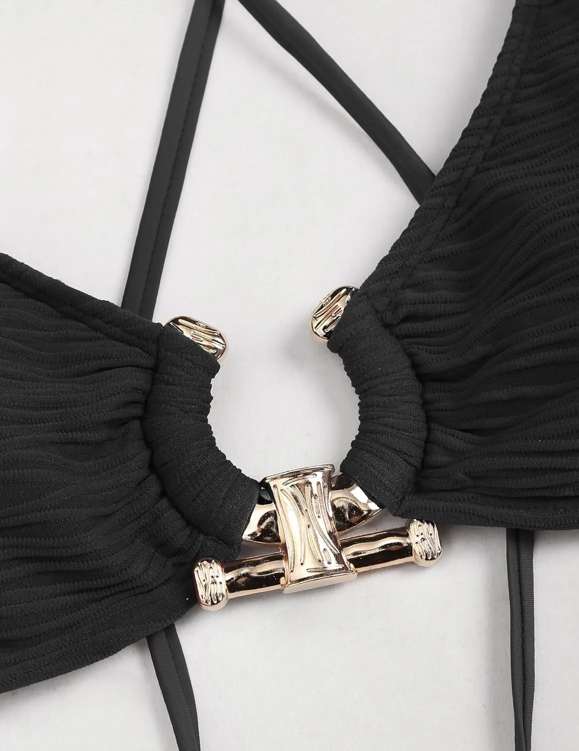 ZAFUL Women's Bikini Sets Ribbed Metal O Ring Criss Cross Two Piece Swimsuit Cheeky High Cut Side Tie Thong Bathing Suit