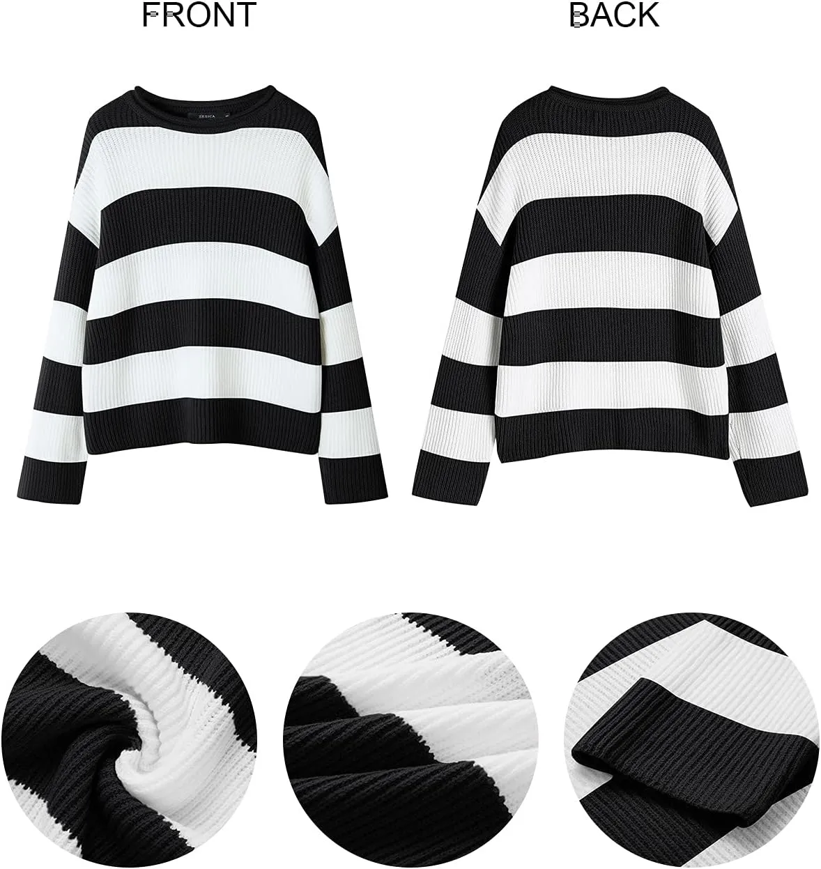 ZESICA Women's Fall Long Sleeve Crew Neck Striped Color Block Comfy Loose Oversized Knitted Pullover Sweater