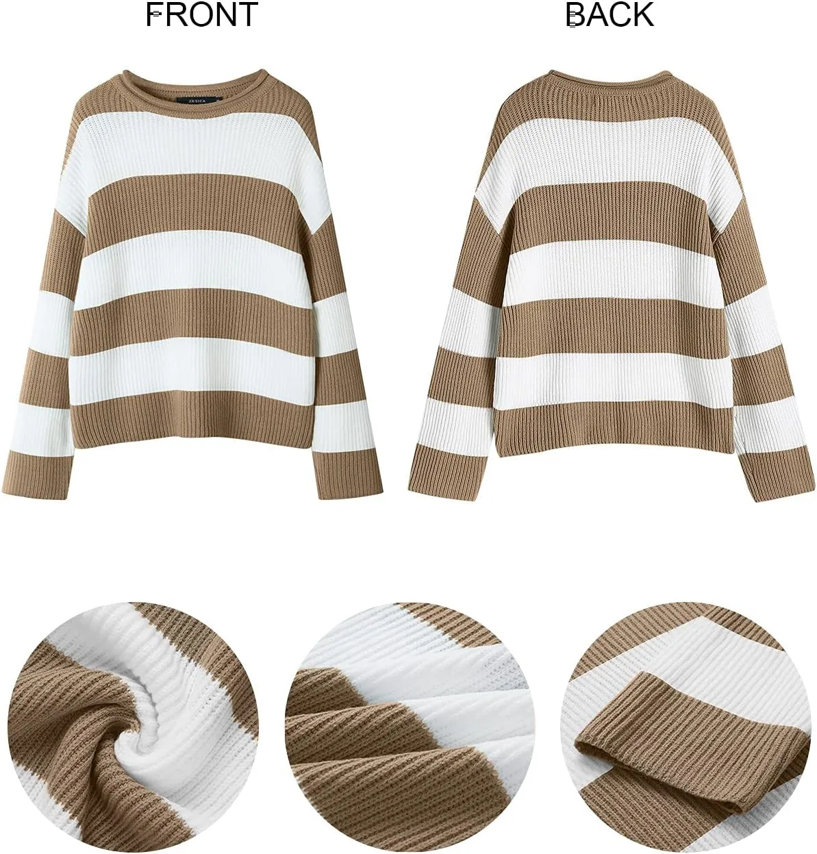 ZESICA Women's Fall Long Sleeve Crew Neck Striped Color Block Comfy Loose Oversized Knitted Pullover Sweater