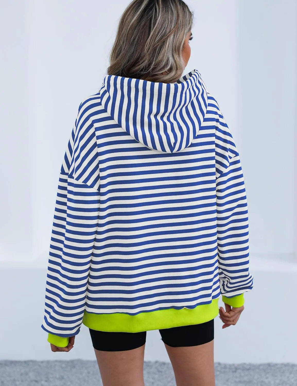 ZILIN Womens Striped Oversized Sweatshirts Long Sleeve Color Block Hoodies Pullover Top Y2K Clothes with Pocket